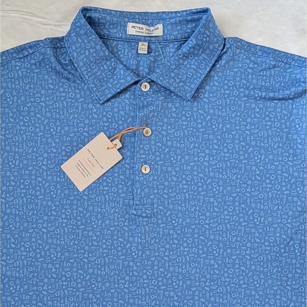 New Peter Millar Men's Greek Toga Party Performance Jersey Polo Blue Sea XL